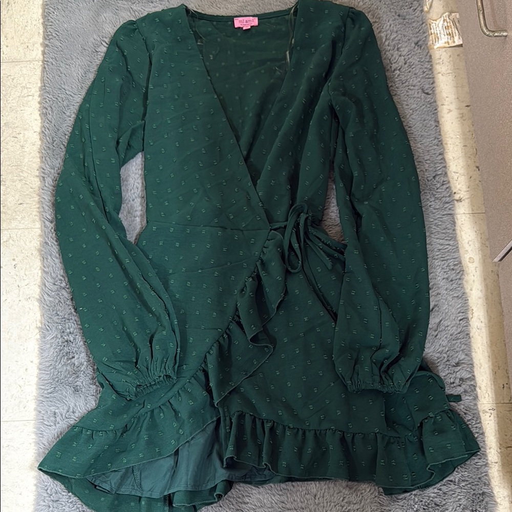 Francesca's Collections Green Long Sleeve Dress